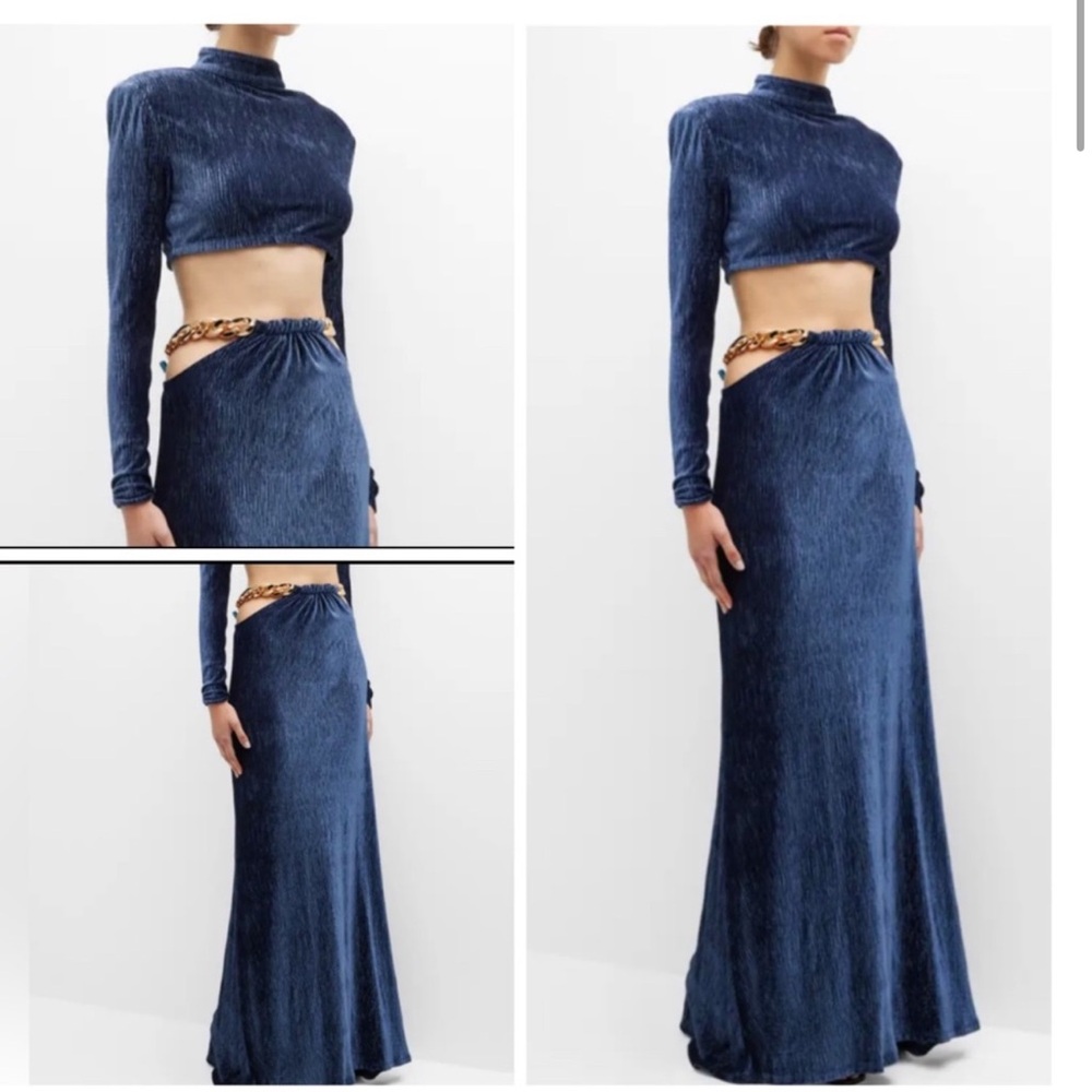 NWT Bronx & Banco Cleopatra Velvet Crop Top and Maxi Skirt Navy Size XS
